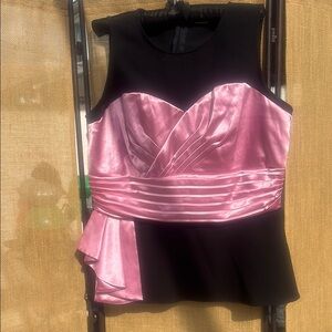 New York & Company Pink and Black Asymmetrical Bustier Tank Top
